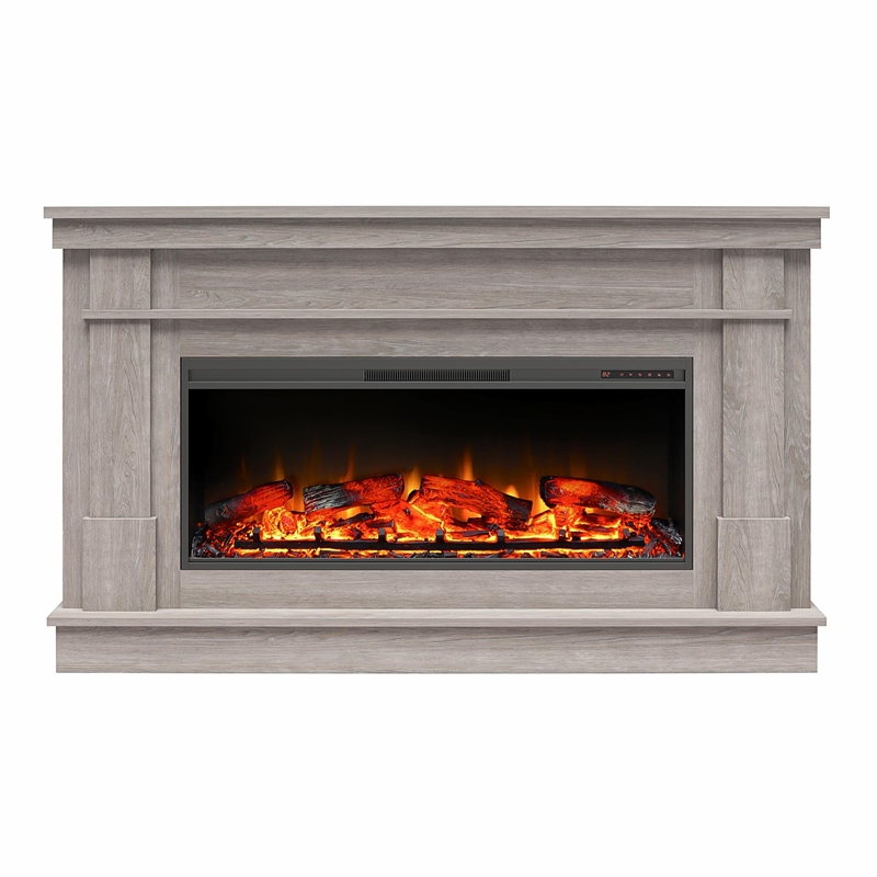 Pemberly Row Wide Mantel with Linear Electric Fireplace in Rustic Gray