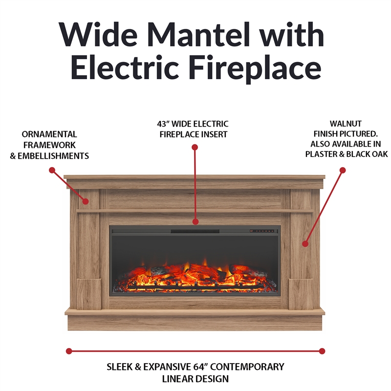 Pemberly Row Wide Mantel with Linear Electric Fireplace in Rustic Gray