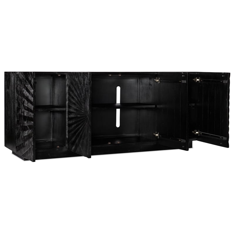 Pemberly Row Transitional Open Space Wood Entertainment Console in Black