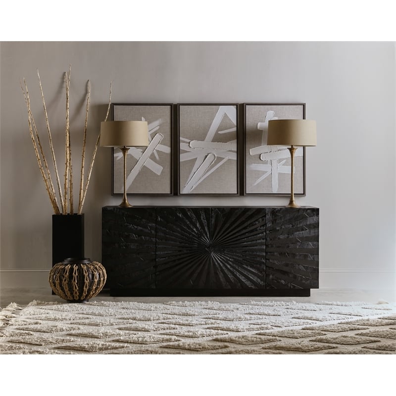 Pemberly Row Transitional Open Space Wood Entertainment Console in Black