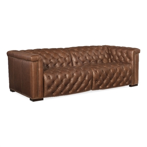 Pemberly Row Sofa with Power Recline & Power Headrest in Brown Leather