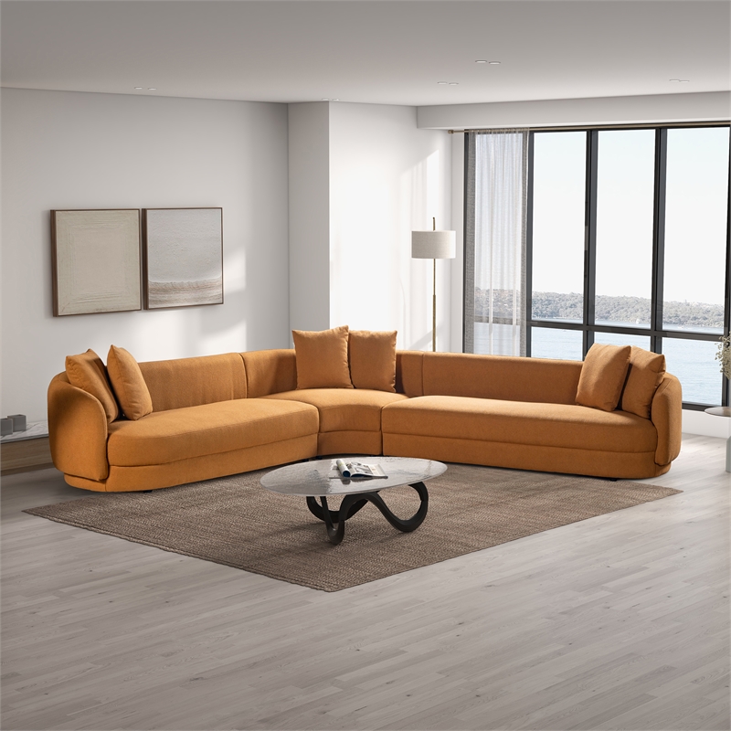 Pemberly Row 3-Piece Symmetric Corner Fabric Sectional Sofa in Cognac Tan Boucle