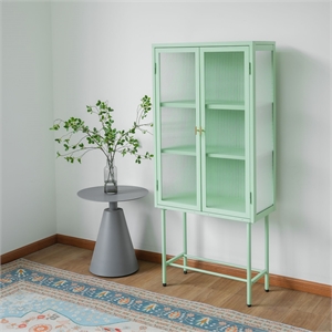 Pemberly Row 2-Door 3 Shelf Steel Accent Cabinet with Fluted Glass - Light Green