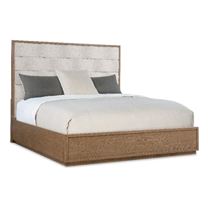 Pemberly Row Transitional Queen Upholstered Bed in Beige Wood