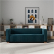 Pemberly Row Mid-Century Modern Tuxedo Arm Velvet Living Room Sofa in Blue