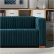 Pemberly Row Mid-Century Modern Tuxedo Arm Velvet Living Room Sofa in Blue