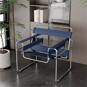 Pemberly Row Saddle Leather Armchair Stainless Steel Frame Accent Chair - Blue