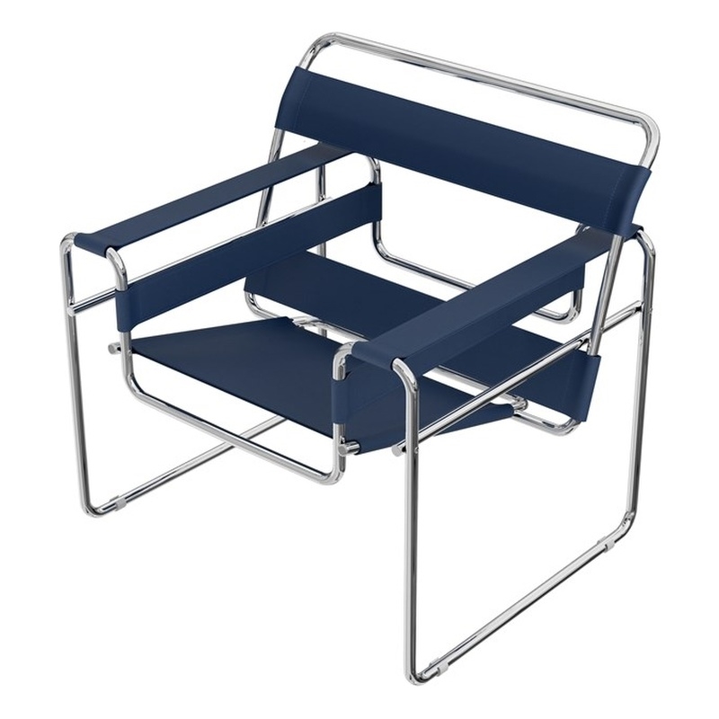 Pemberly Row Saddle Leather Armchair Stainless Steel Frame Accent Chair - Blue