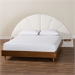 Pemberly Row Japandi Cream Boucle and Walnut Brown Wood King Bed