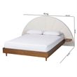 Pemberly Row Japandi Cream Boucle and Walnut Brown Wood King Bed