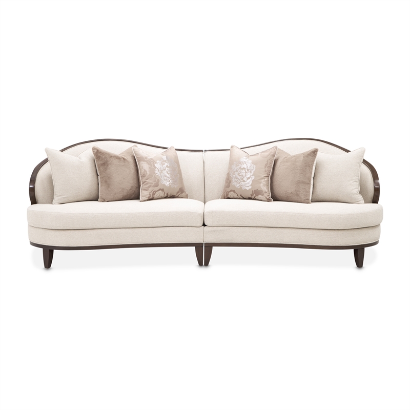 Pemberly Row Transitional 2-Piece Chenille Sofa in Linen/Warm Pecan