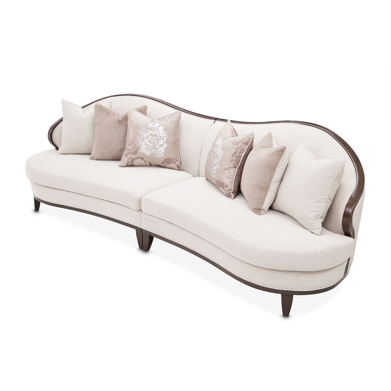Pemberly Row Transitional 2-Piece Chenille Sofa in Linen/Warm Pecan