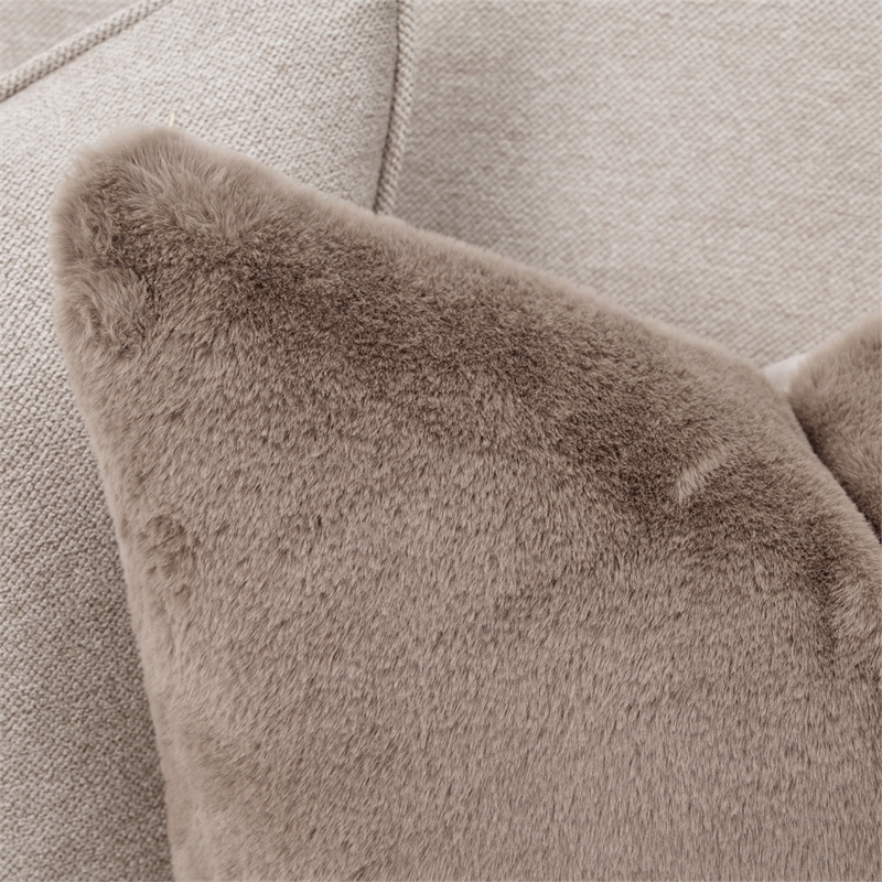 Pemberly Row Transitional 2-Piece Chenille Sofa in Linen/Warm Pecan