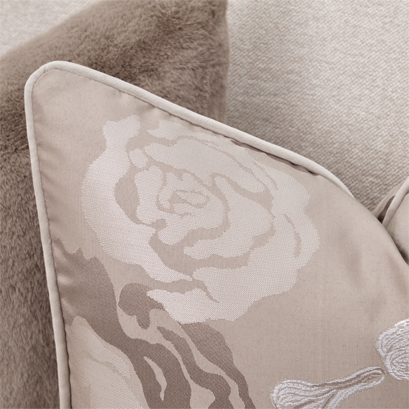 Pemberly Row Transitional 2-Piece Chenille Sofa in Linen/Warm Pecan