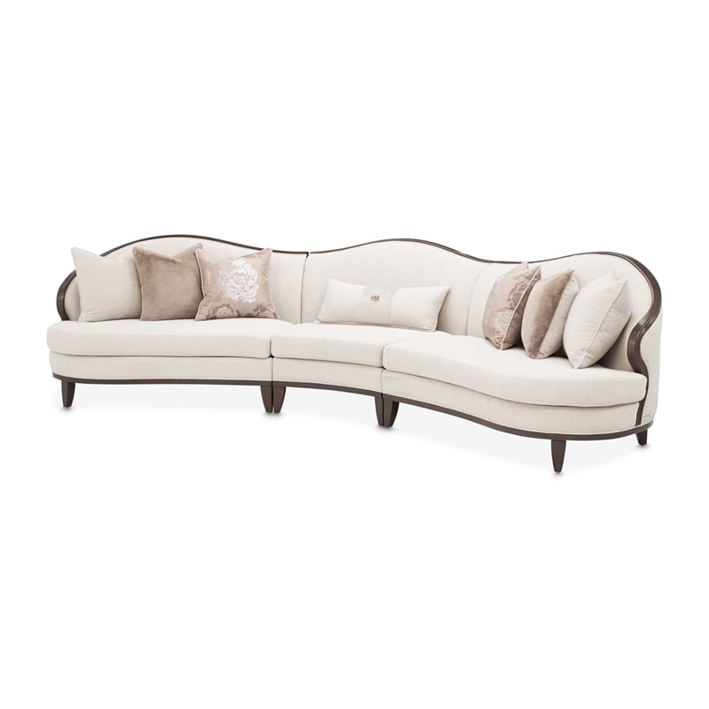 Pemberly Row Transitional 3-Piece Chenille Sofa in Linen/Warm Pecan