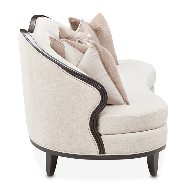 Pemberly Row Transitional Chenille Sofa in Linen/Warm Pecan Finish