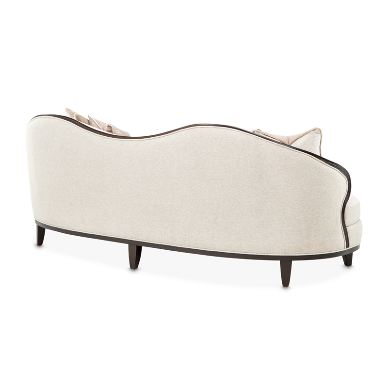 Pemberly Row Transitional Chenille Sofa in Linen/Warm Pecan Finish