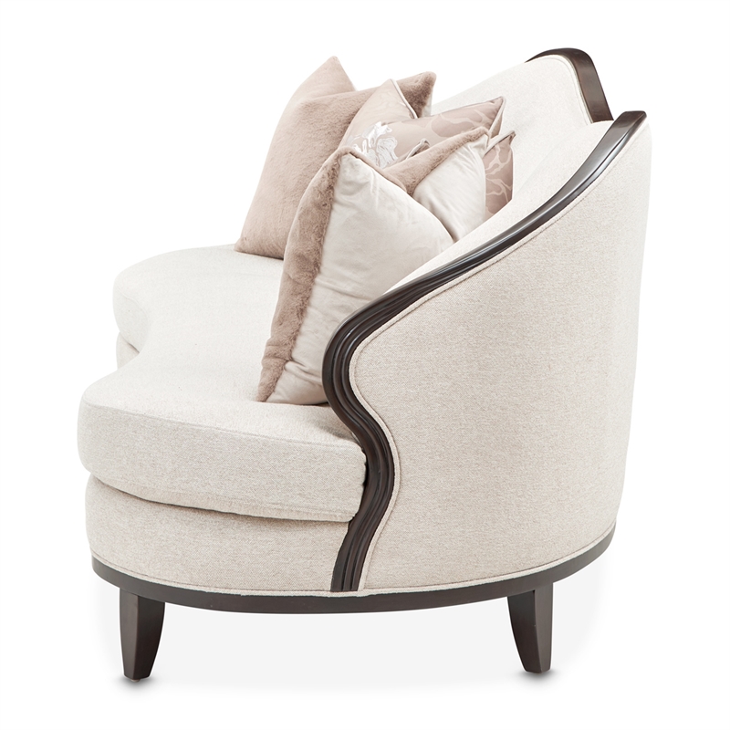 Pemberly Row Transitional Chenille Sofa in Linen/Warm Pecan Finish