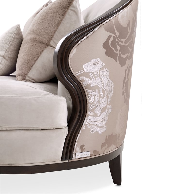 Pemberly Row Transitional Asymmetrical Velvet Sofa in Porcini/Warm Pecan