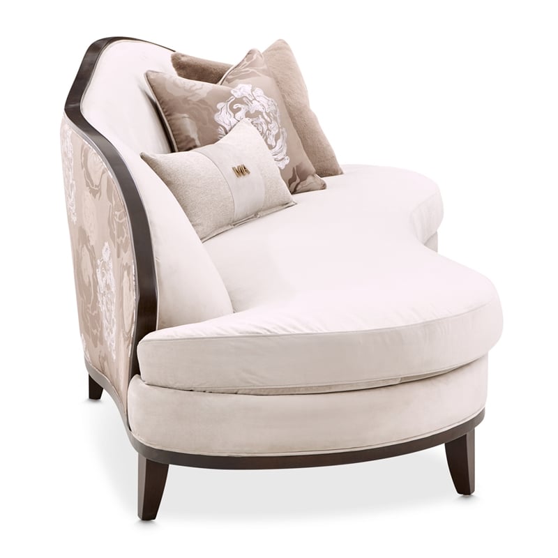 Pemberly Row Transitional Asymmetrical Velvet Sofa in Porcini/Warm Pecan