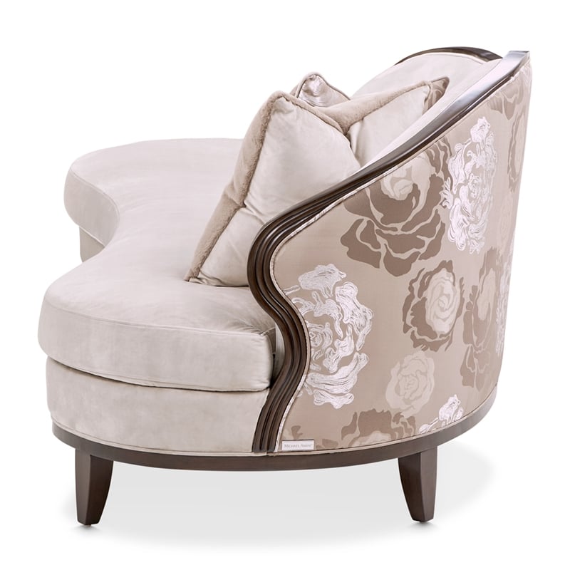 Pemberly Row Transitional Asymmetrical Velvet Sofa in Porcini/Warm Pecan