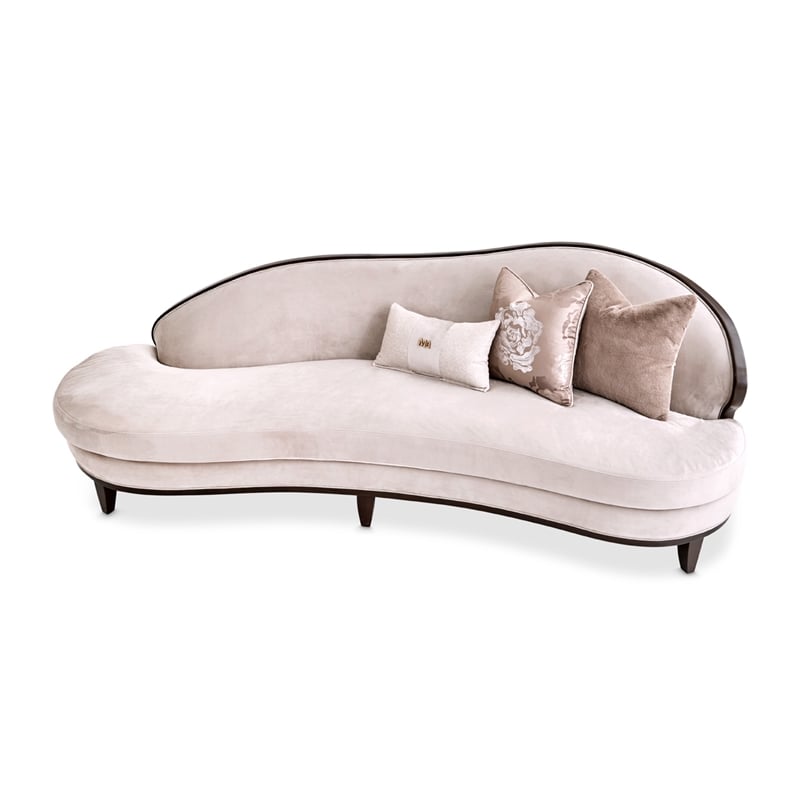 Pemberly Row Transitional Asymmetrical Velvet Sofa in Porcini/Warm Pecan