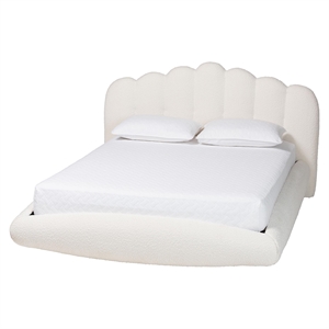 Pemberly Row Modern Cream Boucle Fabric King Size Floating Bed