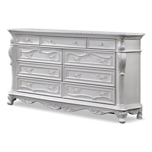 Pemberly Row Traditional 9-Drawer Solid Wood Dresser in White