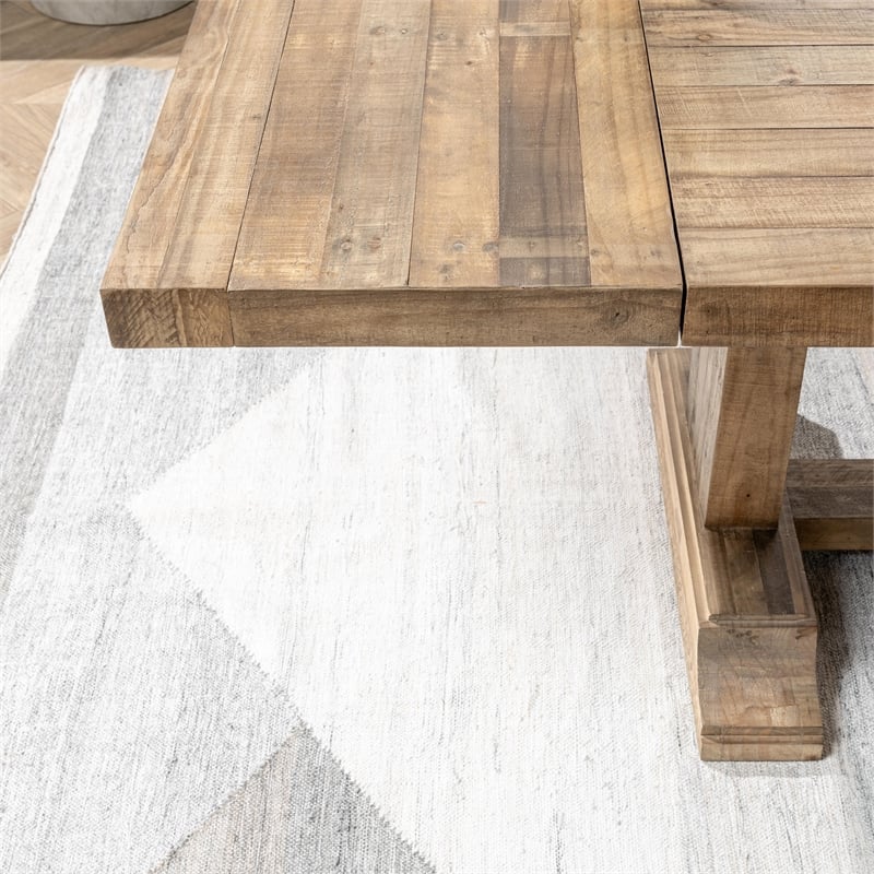 Pemberly Row Reclaimed Pine Wood Extendable Dining Table in Aged Pine