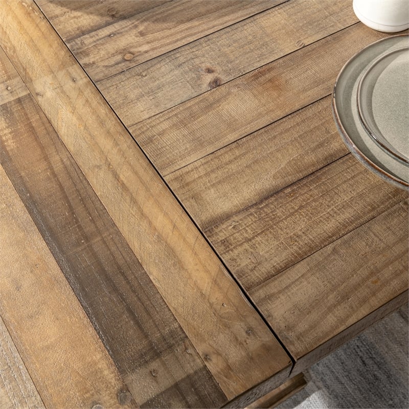 Pemberly Row Reclaimed Pine Wood Extendable Dining Table in Aged Pine