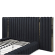 Pemberly Row Velvet Upholstered Queen Platform Bed with Wings in Black