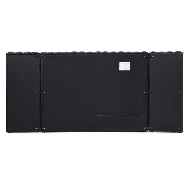 Pemberly Row Velvet Upholstered Queen Platform Bed with Wings in Black