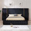 Pemberly Row Velvet Upholstered Queen Platform Bed with Wings in Black