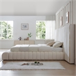 Pemberly Row Velvet Upholstered King Platform Bed with Wings in Cream