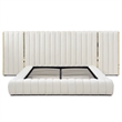 Pemberly Row Velvet Upholstered King Platform Bed with Wings in Cream