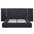 Pemberly Row Velvet Upholstered King Platform Bed with Wings in Black