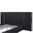 Pemberly Row Velvet Upholstered King Platform Bed with Wings in Black