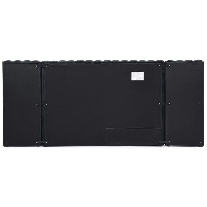 Pemberly Row Velvet Upholstered King Platform Bed with Wings in Black