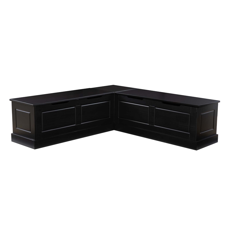 Pemberly Row 5PCs Set Wood Nook/Round Table/2 Chairs/Cushion Set in Black