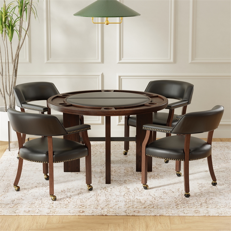 Pemberly Row Dining & Poker Foldable 5-piece Set with Black Faux Leather Insert