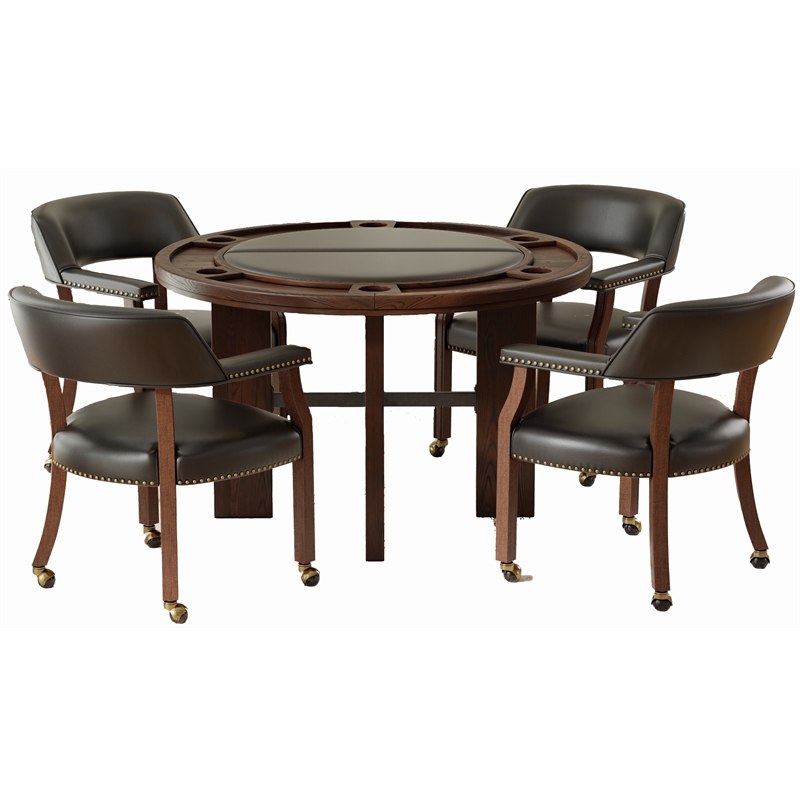 Pemberly Row Dining & Poker Foldable 5-piece Set with Black Faux Leather Insert