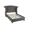 Pemberly Row Crystal Tufted Upholstery Queen Size Wood Bed in Gray