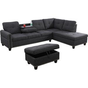 Pemberly Row Contemporary Right-Facing Sectional & Ottoman in Black/Gray