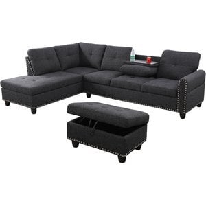 Pemberly Row Contemporary Left-Facing Sectional & Ottoman in Black/Gray