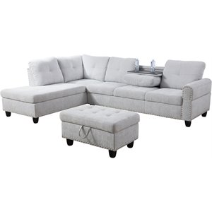 Pemberly Row Contemporary Left-Facing Sectional & Ottoman in Gray/White