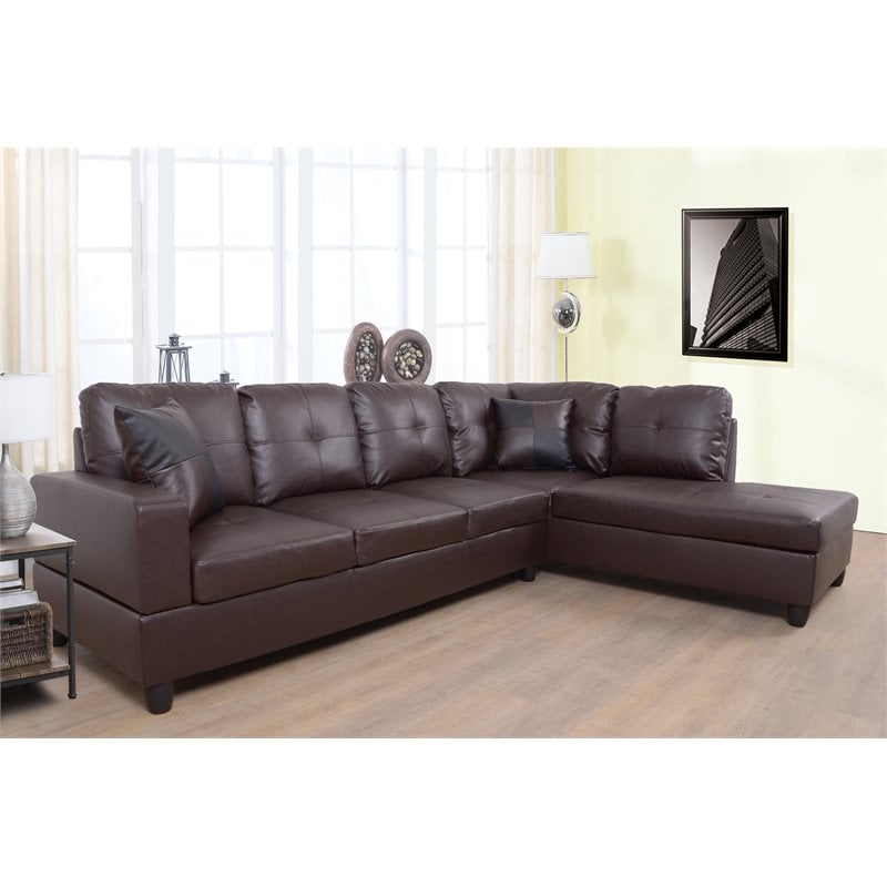 Pemberly Row Contemporary Right-Facing Sectional Sofa Set in Chocolate/Brown