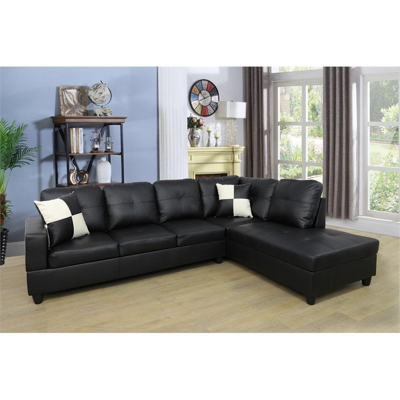 Pemberly Row Contemporary Right-Facing Sectional Sofa Set in Ultimate Black