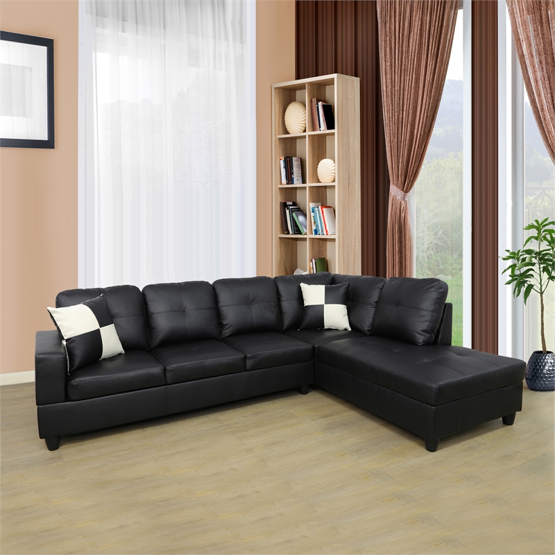 Pemberly Row Contemporary Right-Facing Sectional Sofa Set in Ultimate Black