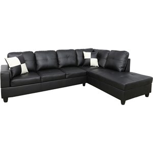 Pemberly Row Contemporary Right-Facing Sectional Sofa Set in Ultimate Black