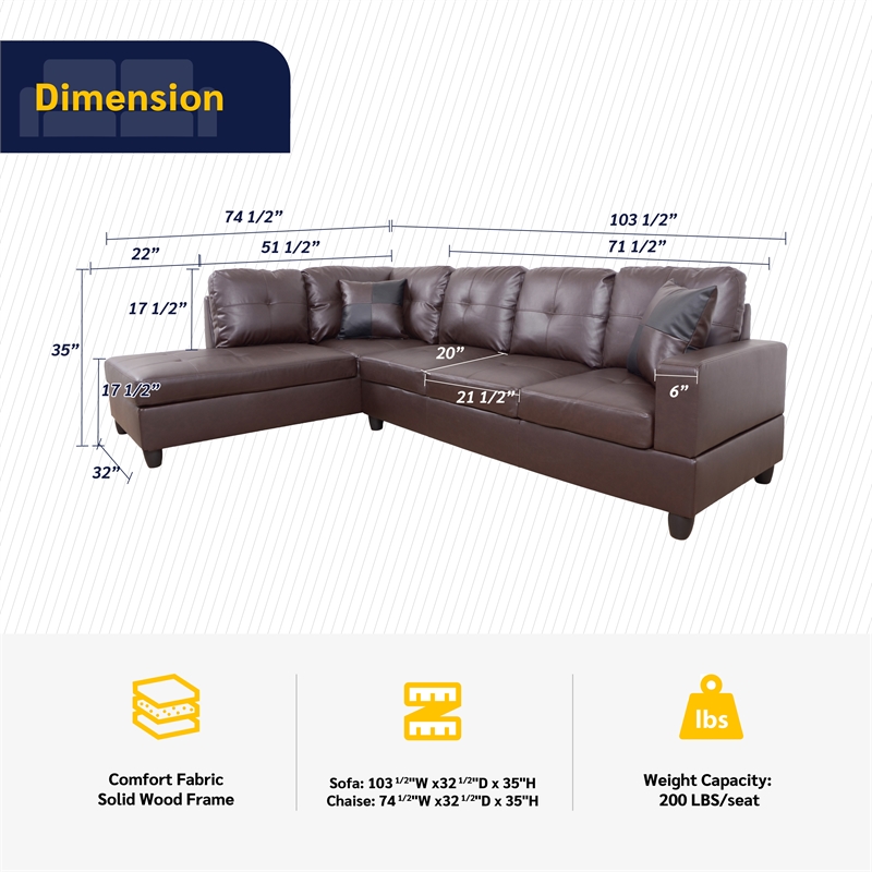 Pemberly Row Contemporary Left-Facing Sectional Sofa Set in Chocolate/Brown